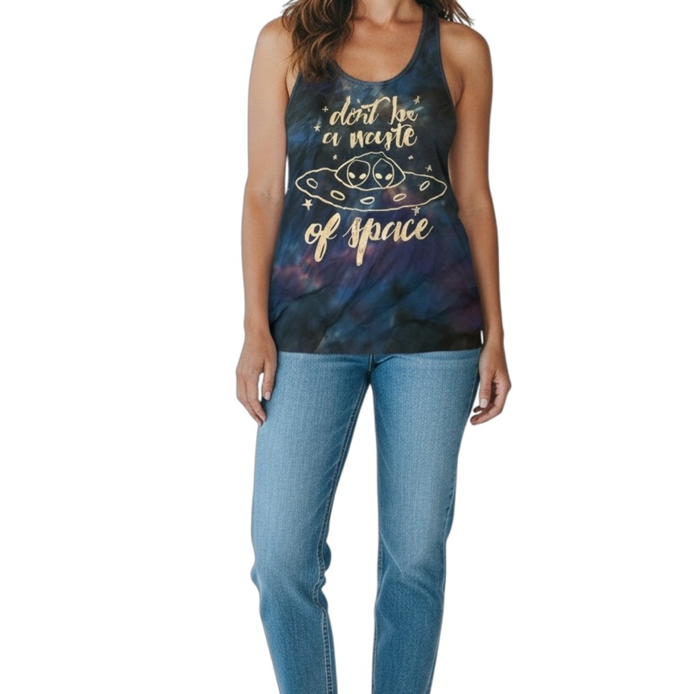 Don't Be a Waste of Space Galaxy Tank Top - Blue/Purple